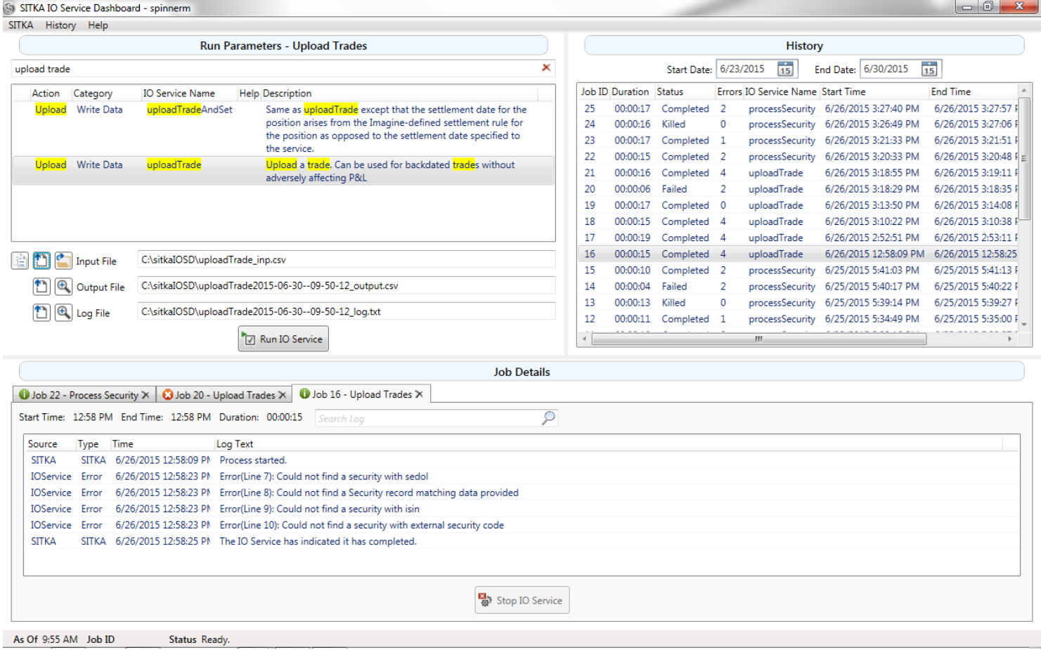 SITKA IO Service Dashboard